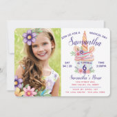 Unicornカップケーキ写真誕生日パーティーの招待 招待状 (正面)