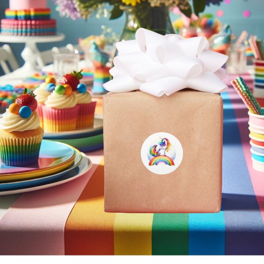 UnicornカラフルをテーマにしたRainbowありがとう ラウンドシール