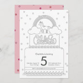 Unicornカラーリングページ誕生日の招待 招待状 (正面/裏面)