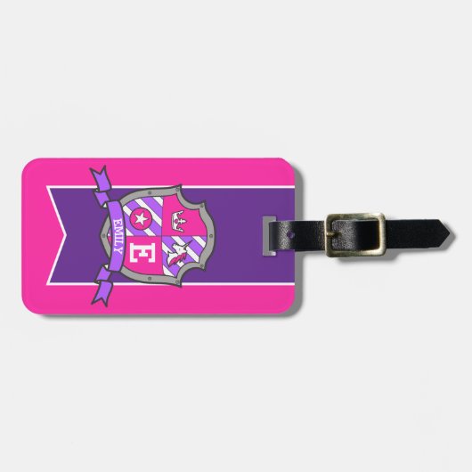 Unicornクレストパーソナライズされたの名前とアドレス ラゲッジタグ (正面横)