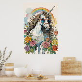 Unicornクール Vibes:サングラス、虹、バラ ポスター (キッチン)