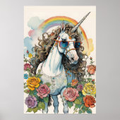 Unicornクール Vibes:サングラス、虹、バラ ポスター (正面)