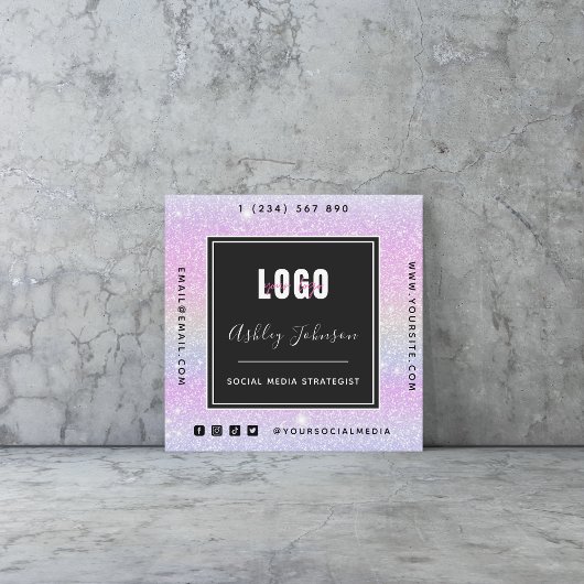 Unicornグリッターロゴを追加QRコードソーシャルメディア スクエア名刺