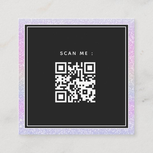 Unicornグリッターロゴを追加QRコードソーシャルメディア スクエア名刺 (裏面)