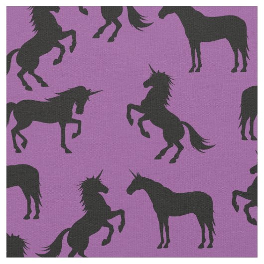 Unicornシルエット紫と黒 ファブリック (クローズアップ)