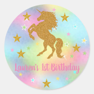 Unicornステッカー、金ゴールドグリッターUnicorn、好意 ラウンドシール