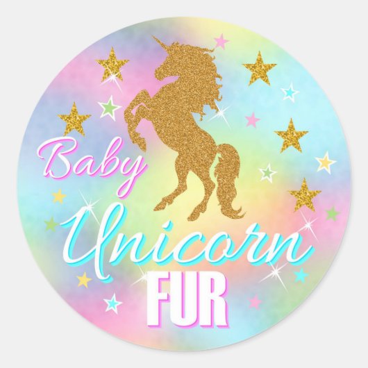 Unicornステッカー、金ゴールドグリッターUnicorn、好意 ラウンドシール (正面)