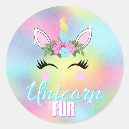 Unicornステッカー、Unicorn Fur、パーティーの好意 ラウンドシール (正面)