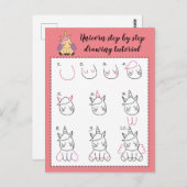 Unicornステップバイステップスケッチ ポストカード (正面/裏面)