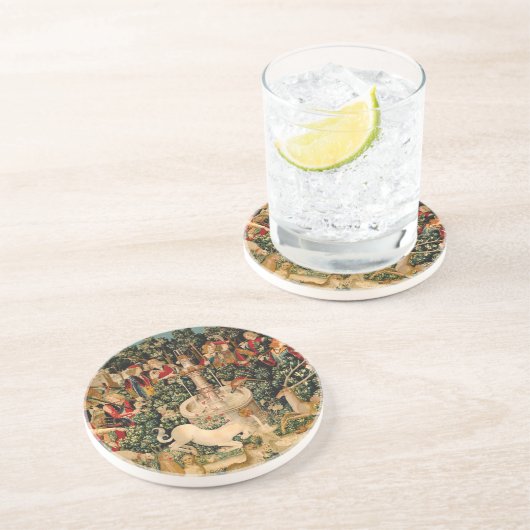 Unicornタペストリーが伝説の神話の中世アートを発見 コースター (側面)