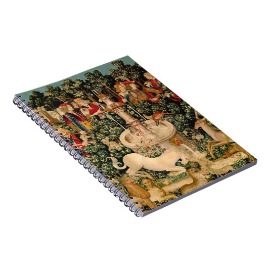 Unicornタペストリーが伝説の神話の中世アートを発見 ノートブック (右側)