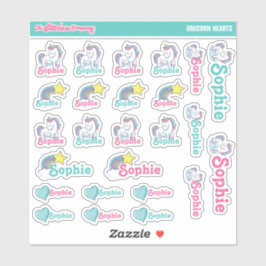Unicornハートパーソナライズされた名ラベル |学校 シール