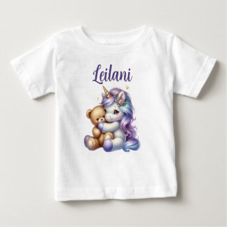UnicornパーソナライズされたとTeddy BearベビーTシャツ ベビーTシャツ