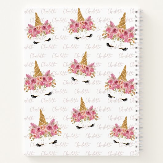 Unicornパーソナライズされたの繰り返し名モノグラムの ノートブック (裏面)