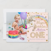 Unicornパーティー最初の誕生日写真 招待状 (正面)