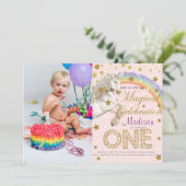 Unicornパーティー最初の誕生日写真 招待状 (スタンド正面)