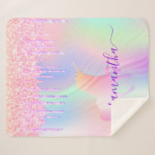 Unicornピンクのドリップホログラフィック名スクリプト シェルパブランケット (正面(横))