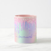 Unicornピンクのホログラフィック名ドリップ マグカップ (中央)
