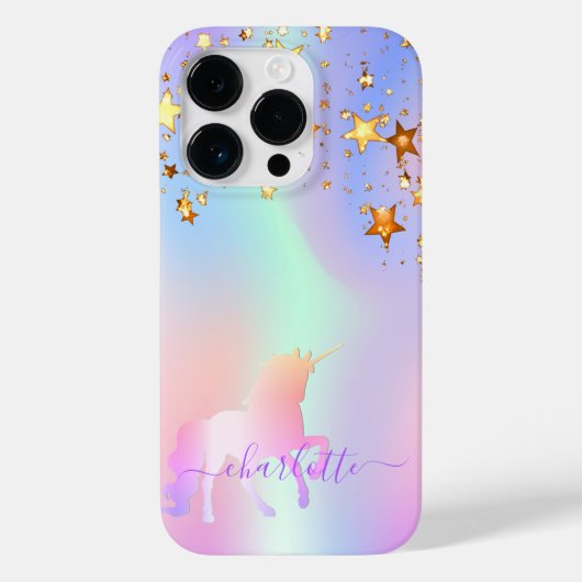 Unicornピンクのローズ金ゴールド赤面星ホログラフィック Case-Mate iPhoneケース (裏面)