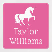 Unicornピンクの接着剤防水キッズ名 ラベル (デザイン1)