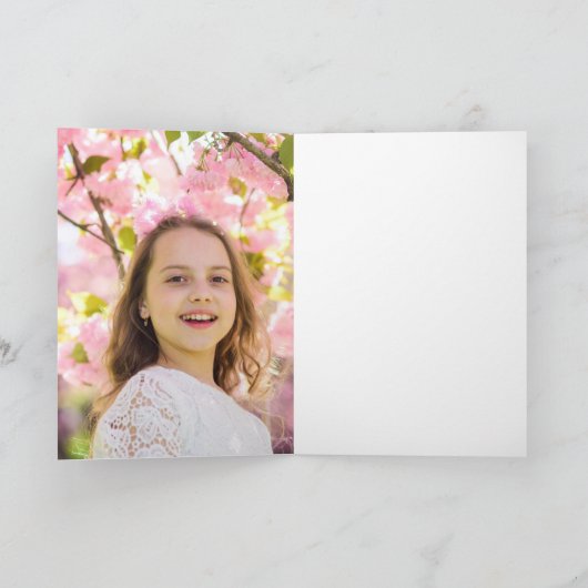 Unicornピンクの白い写真誕生日 カード (内部)