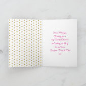 Unicornピンクの花のクリスマスパーソナライズされたの名前 シーズンカード (内部)