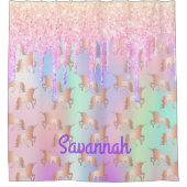 Unicornピンクはホログラフィックガールをドリップ シャワーカーテン (正面)