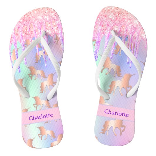 Unicornピンク紫のグリッターの乾燥名 ビーチサンダル (ソール)