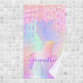 Unicornピンク紫のホログラフィック名 ハンドタオル