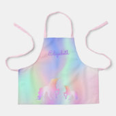 Unicornピンク紫ミントグリーン名ホログラフィック エプロン (正面)