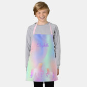 Unicornピンク紫ミントグリーン名ホログラフィック エプロン (着用した状態)
