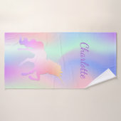 Unicornピンク紫色の名前ホログラフィックガール バスタオル (バスタオル)