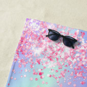 Unicornピンク紫色の名前ホログラフィックガール ビーチタオル (インサイチュ)