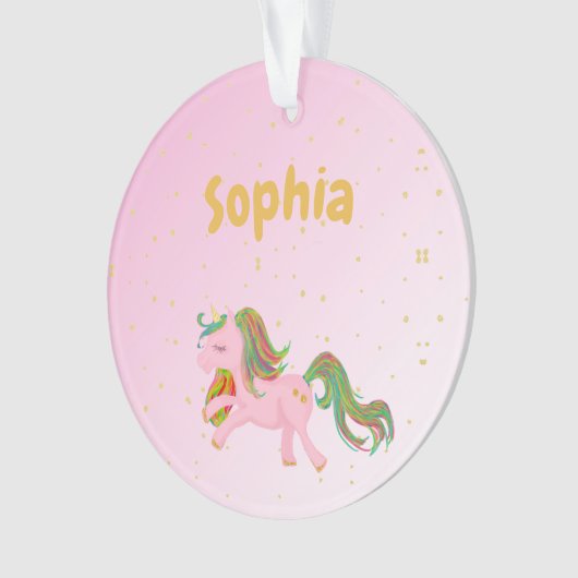 Unicornフォトピンク金ゴールドスポットガーリーかわいいオーナメント オーナメント (正面)