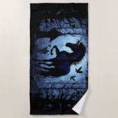 Unicornブラック魔法フェアリーinダークフォレスト ビーチタオル (正面)