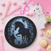 Unicornブラック魔法フェアリーinダークフォレスト ペーパープレート (パーティー)
