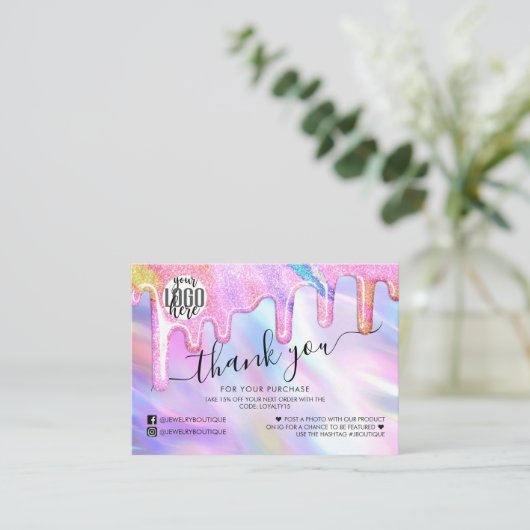 Unicornホログラフィックグリッターお客様ありがとうございます 名刺 (スタンド正面)