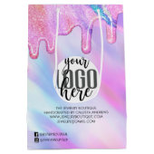 Unicornホログラフィックグリッター顧客業務 ミディアムペーパーバッグ (裏面)