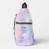 Unicornホログラフィックピンクのモノグラム名 スリングバッグ (正面)