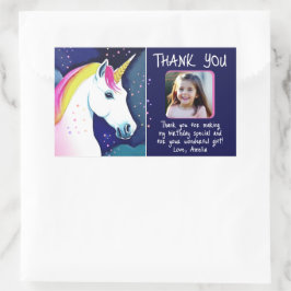 Unicornマジカルスターガールフォト誕生日ありがとう 長方形シール