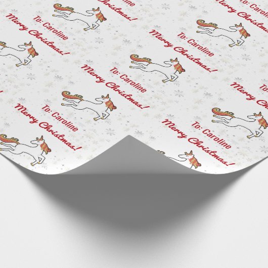 UnicornモダングリッターSnowflakes Nameメリークリスマス ラッピングペーパー (角)