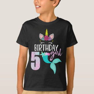 Unicorn人魚5誕生日女の子ギフト5年 Tシャツ