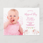 Unicorn写真1st誕生日パーティーの女の子の招待 ポストカード (正面)