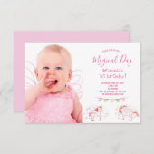 Unicorn写真1st誕生日パーティーの女の子の招待 招待状 (正面/裏面)