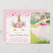 Unicorn写真Unicornバースデーパーティ招待状 招待状 (正面/裏面)