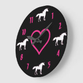 Unicorn壁時計～ホットピンク、白黒 ラージ壁時計 (傾斜)