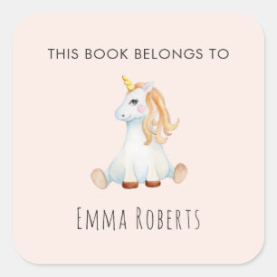 Unicorn女の子'この本は属する'子供の蔵書票 スクエアシール