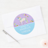 Unicorn子の学校名ラベル |編集可能な色 ラウンドシール (封筒)