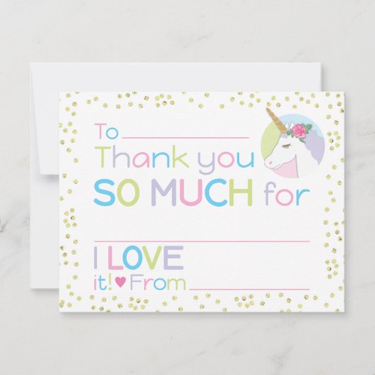 Unicorn文房具に空白の記入ありがとう ノートカード (正面)