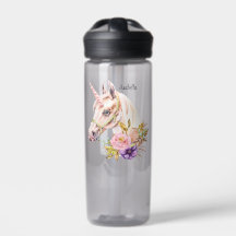 Unicorn水彩の花の名前を追加ウォーターボトル